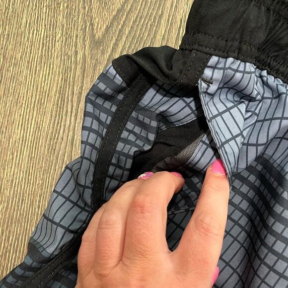 Speedo Anthracite Thread Print Swim Trunks Drawcord Elastic Waist Black Blue M - Picture 5 of 7